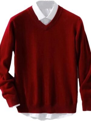 Men's Cashmere Sweater Warm Pullovers V-Neck Knit Winter Tops Male Knitwear Jumpers
