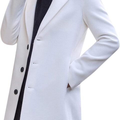 Men's Wool Blend Pea Coat Notched Collar Single Breasted Overcoat Warm Winter Trench Coat