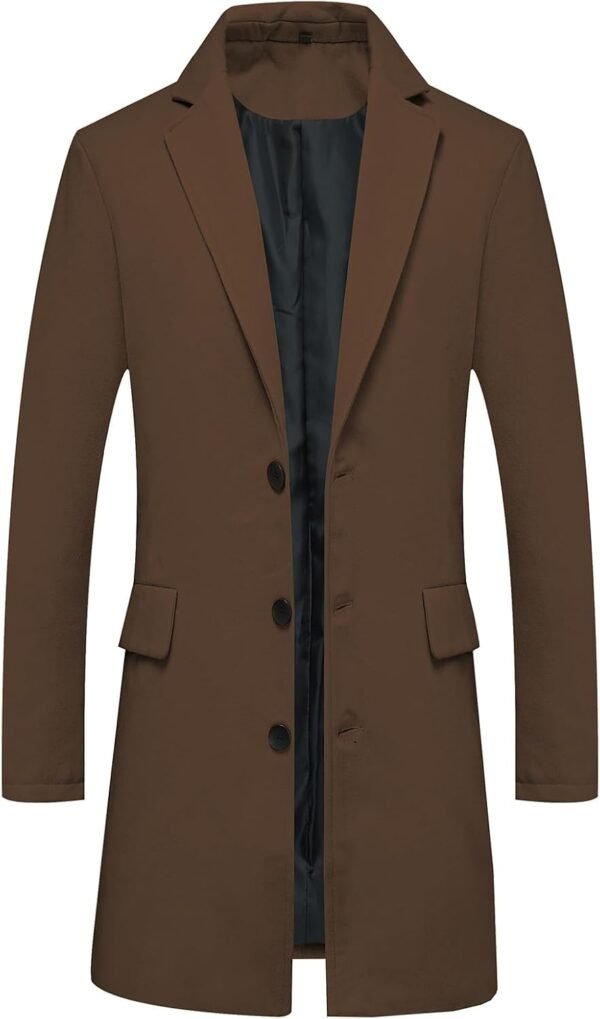 Men's Classic Wool Trench Overcoat Single Breasted Mid Long Wool Blend Top Pea Coats Jackets