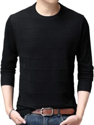 Men Slim Argyle T-Shirts Spring Autumn Clothes Bottoming Thin Pullover Long Sleeve Casual Tops