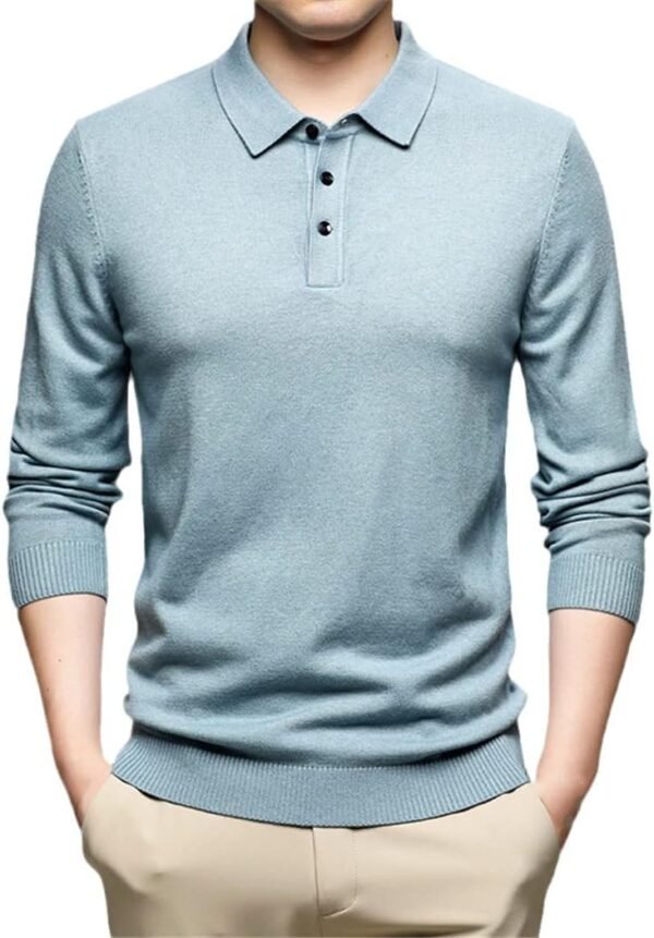 Lapel Solid Color Sweaters, Men Long-Sleeved Business Spring Autumn Bottoming Shirt