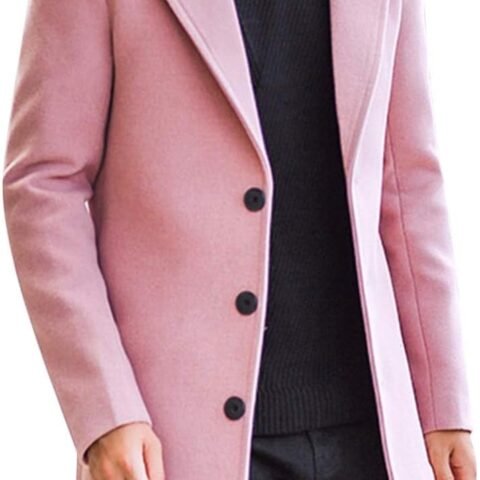 Men's Wool Blend Pea Coat Notched Collar Single Breasted Overcoat Warm Winter Trench Coat