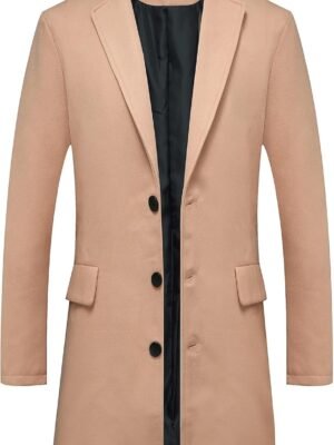 Men's Classic Wool Trench Overcoat Single Breasted Mid Long Wool Blend Top Pea Coats Jackets