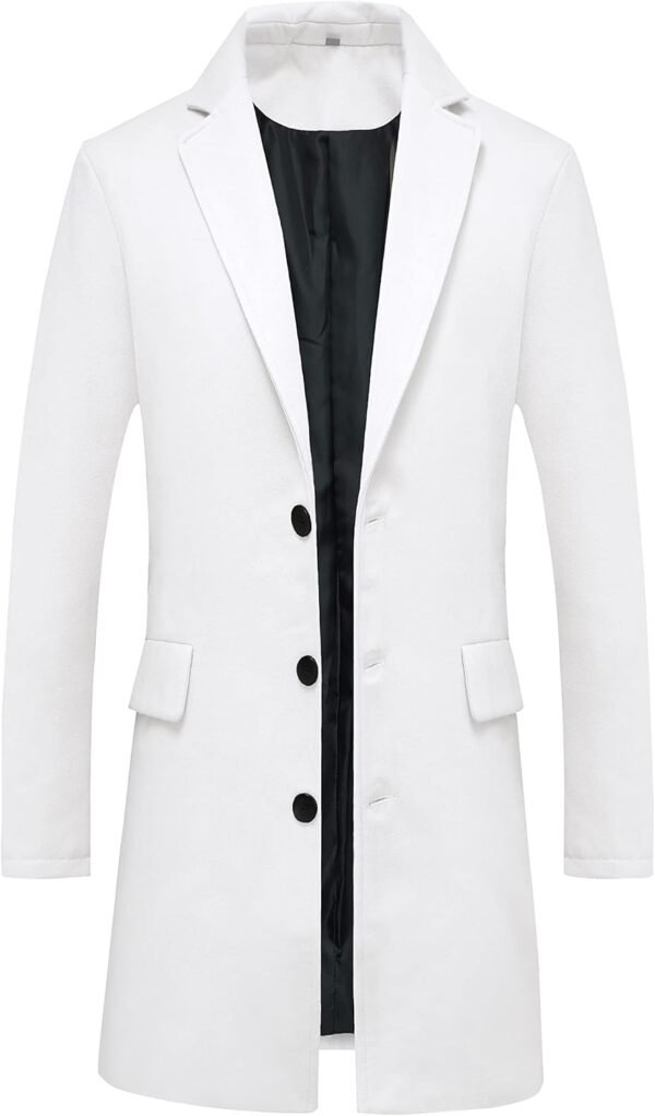 Men's Classic Wool Trench Overcoat Single Breasted Mid Long Wool Blend Top Pea Coats Jackets