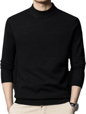 Autumn Winter Mens Mock Neck Cashmere Sweater Bottoming Shirt Solid Color Warm Casual Wool Knitting Sweaters