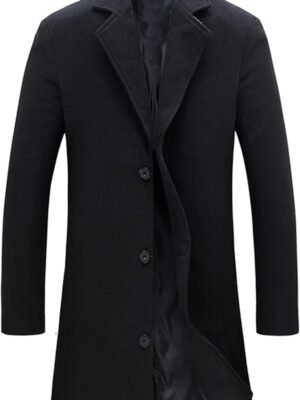 Men's Wool Blend Pea Coat Notched Collar Single Breasted Overcoat Warm Winter Trench Coat