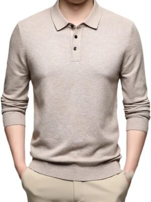 Lapel Solid Color Sweaters, Men Long-Sleeved Business Spring Autumn Bottoming Shirt