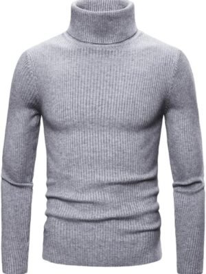 Autumn Men's High Elastic Bottoming Shirt Sweater, High Lapel Knit Pure Color Sweater