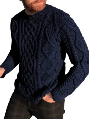 Men's Slim Fit Crewneck Pullover Sweater Winter Casual Chunky Cable Knit Comfort Heavy Long Sleeve Sweaters