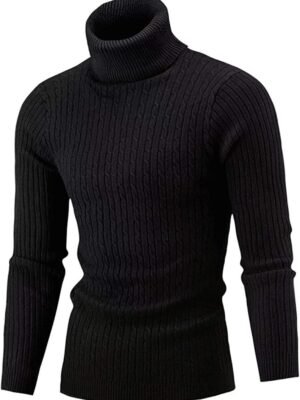 Men's Casual Slim Fit Turtleneck Pullover Sweaters Tops with Twist Patterned