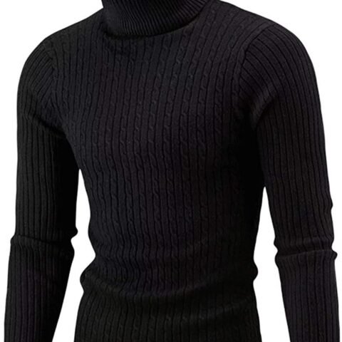 Men's Casual Slim Fit Turtleneck Pullover Sweaters Tops with Twist Patterned