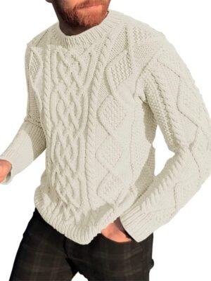 Men's Slim Fit Crewneck Pullover Sweater Winter Casual Chunky Cable Knit Comfort Heavy Long Sleeve Sweaters