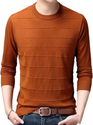 Men Slim Argyle T-Shirts Spring Autumn Clothes Bottoming Thin Pullover Long Sleeve Casual Tops