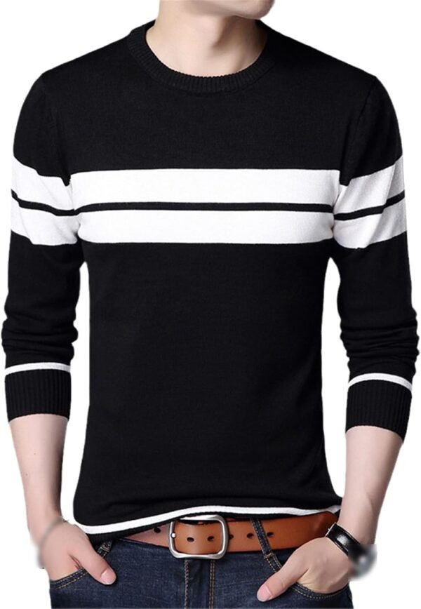Autumn Men's Knitted Sweater Shirt O Neck Long Sleeve Pullover Stripe Patchwork Jumper Casual Bottoming for Winter
