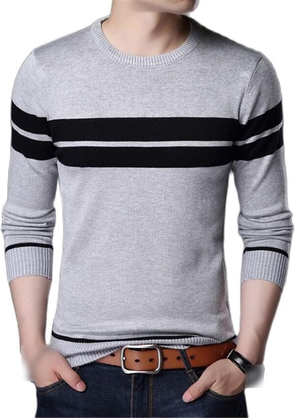Autumn Men's Knitted Sweater Shirt O Neck Long Sleeve Pullover Stripe Patchwork Jumper Casual Bottoming for Winter