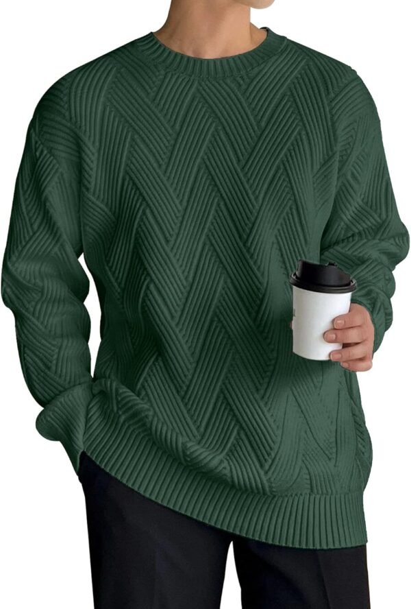 Mens Crewneck Sweaters Long Sleeves Diagonal Interlock Jacquard Pattern Sweaters for Men