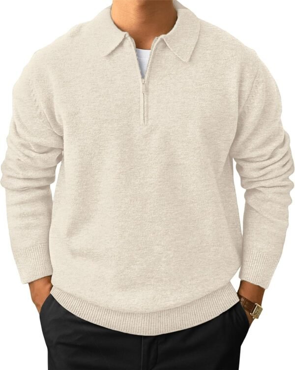Men's Casual Knit Polo Sweater Classic Long Sleeve Thermal Basic Zip Collar Shirts