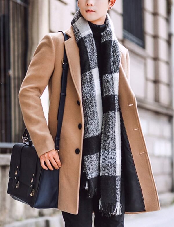 Men's Wool Blend Pea Coat Notched Collar Single Breasted Overcoat Warm Winter Trench Coat