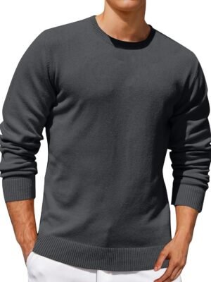 Men's Solid Color Knitted Sweater Round Neck Long Sleeve Pullover Autumn Winter Bottoming Shirt Casual Warm Sweater