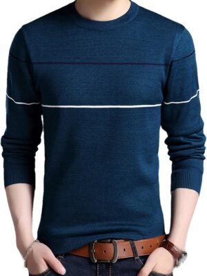 Autumn Men's Knitted Sweater Shirt O Neck Long Sleeve Pullover Stripe Patchwork Jumper Casual Bottoming for Winter