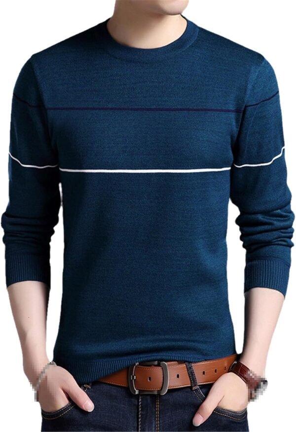 Autumn Men's Knitted Sweater Shirt O Neck Long Sleeve Pullover Stripe Patchwork Jumper Casual Bottoming for Winter