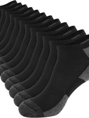 12 Pack Mens Cushioned Ankle Socks, Low Cut Breathable Casual Socks (Shoe Size 6-11)