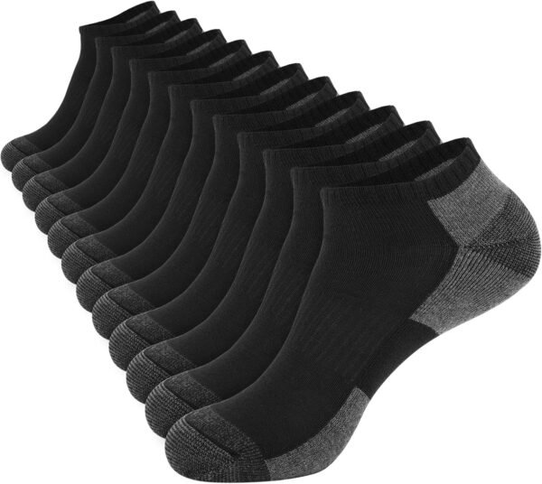 12 Pack Mens Cushioned Ankle Socks, Low Cut Breathable Casual Socks (Shoe Size 6-11)