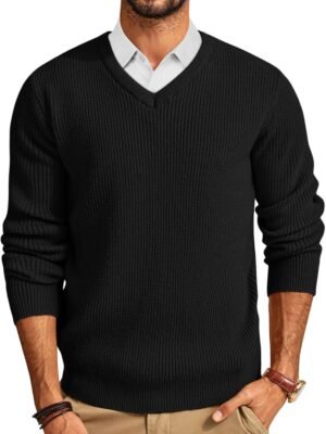Mens V-Neck Sweaters Pullover Sweater Knitwear for Fall Winter