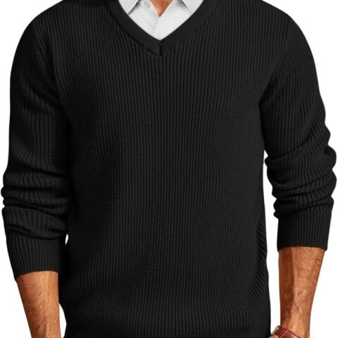 Mens V-Neck Sweaters Pullover Sweater Knitwear for Fall Winter