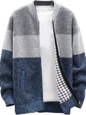Men's Cardigan Sweaters Knitted Stand Collar Regular Fit Jacket Full Zip Fleece Lined Winter Warm Coat