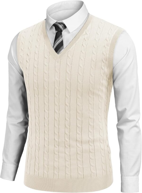 Men's Sweater Vest V Neck Slim Fit Cable Knitted Sleeveless Pullover Sweater