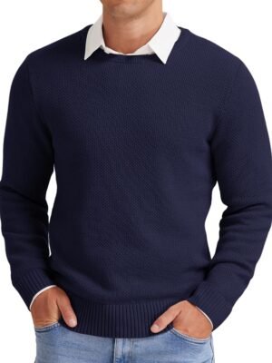 Men's Crewneck Sweater Soft Casual Classic Pullover Knitwear Lightweight Sweaters with Ribbing Edge