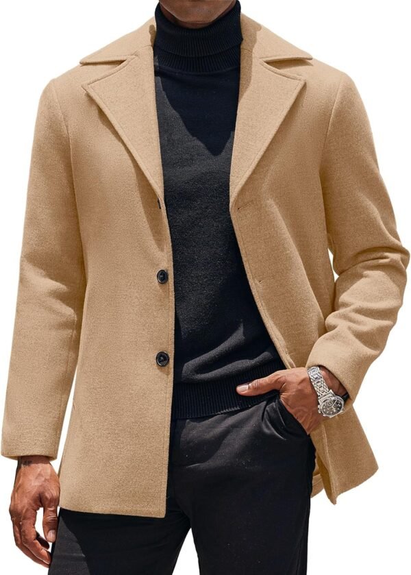 Mens Trench Coat Notched Collar Single Breasted Peacoat Winter Overcoat With Pockets