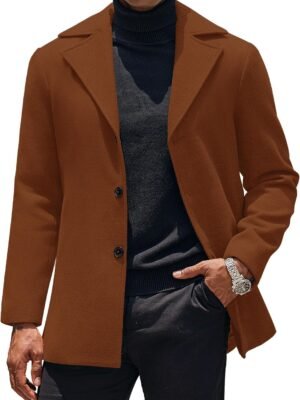 Mens Trench Coat Notched Collar Single Breasted Peacoat Winter Overcoat With Pockets