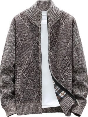 Men's Cardigan Sweaters Knitted Stand Collar Regular Fit Jacket Full Zip Fleece Lined Winter Warm Coat