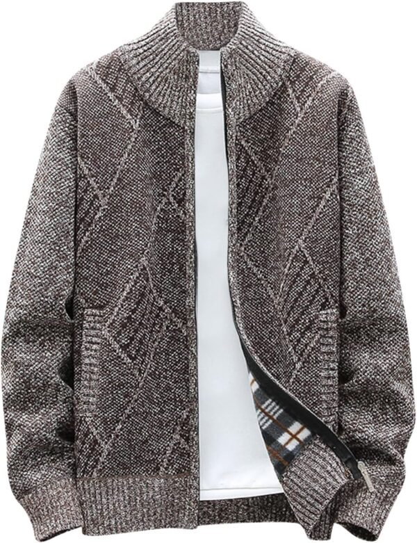 Men's Cardigan Sweaters Knitted Stand Collar Regular Fit Jacket Full Zip Fleece Lined Winter Warm Coat