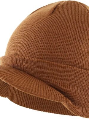 Men's Winter Beanie Hat with Brim Warm Double Knit Cuff Beanie Cap