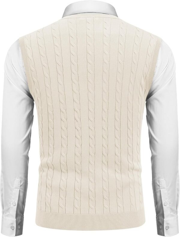 Men's Sweater Vest V Neck Slim Fit Cable Knitted Sleeveless Pullover Sweater