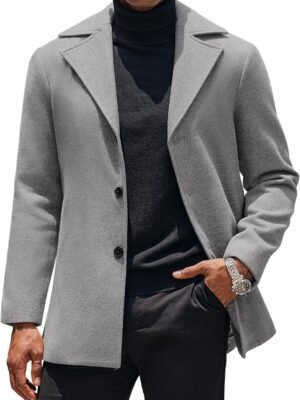 Mens Trench Coat Notched Collar Single Breasted Peacoat Winter Overcoat With Pockets
