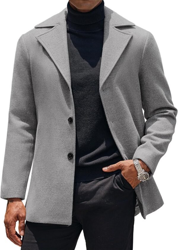 Mens Trench Coat Notched Collar Single Breasted Peacoat Winter Overcoat With Pockets