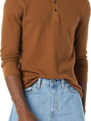 Long Sleeve Waffle Henley Shirts for Men, Slim-Fit