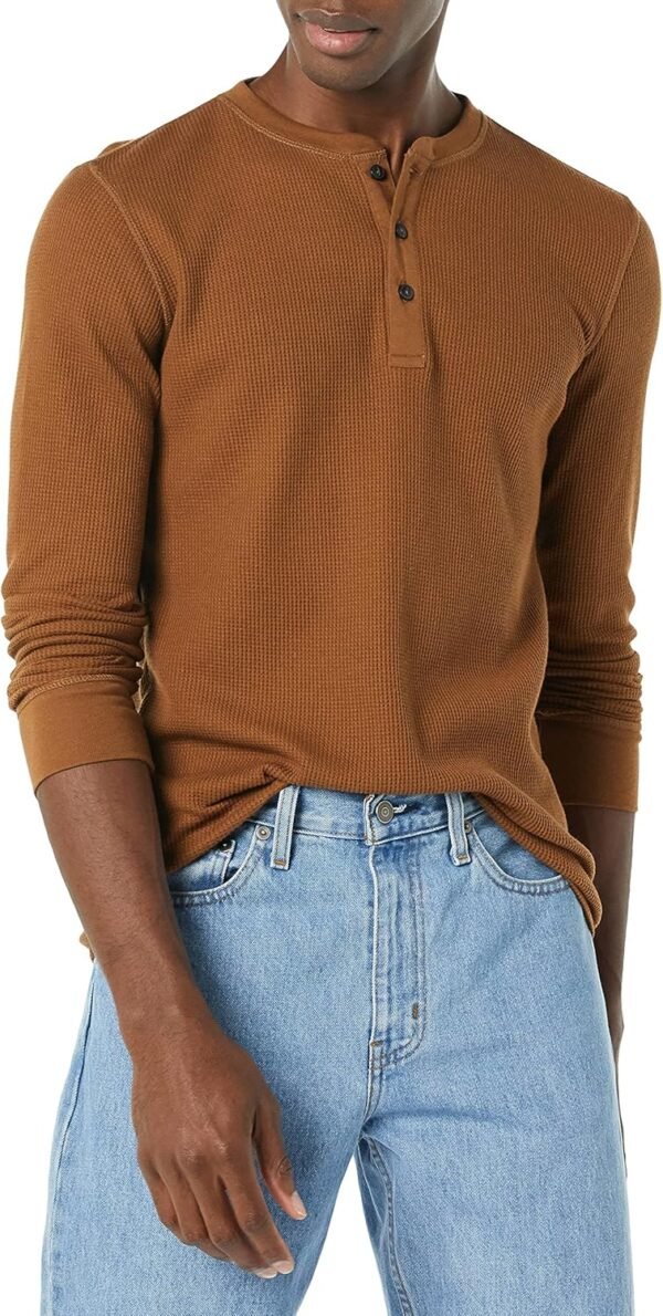 Long Sleeve Waffle Henley Shirts for Men, Slim-Fit
